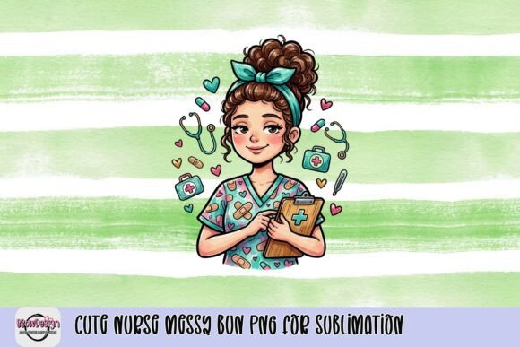 Cute Nurse Messy Bun PNG for Sublimation