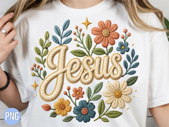 Elevating Faith-Based Merchandise with Jesus Direct to Garment Floral Text PNG