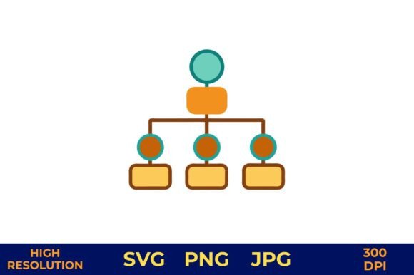 Flat Vector Org Chart with Three Levels
