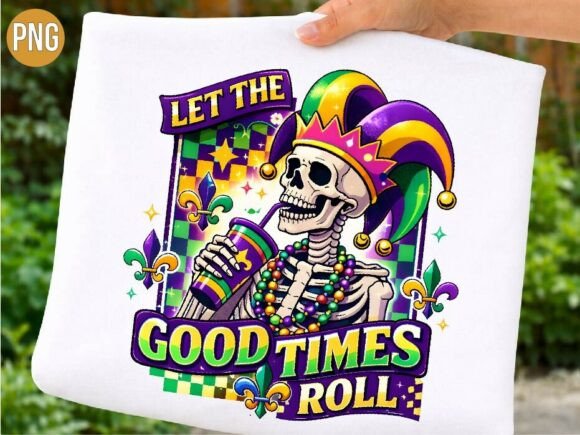 Mardi Gras Skeleton Good Times Roll PNG