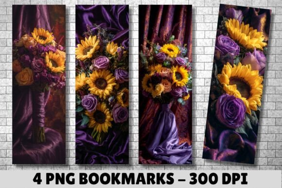 Purple Rose Sunflower Floral Bookmark: Elevating Reading with Digital Artistry