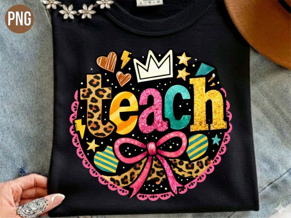 Retro Leopard Teach Ribbon Sparkly PNG