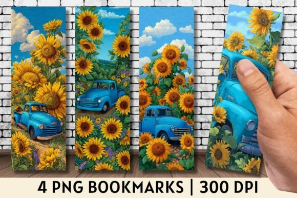 Strategic Branding and Creative Utility of the Vintage Blue Truck Sunflower Bookmark