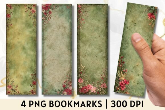 Vintage Floral Green Grunge Bookmark Guide